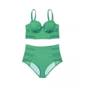 Adore Me Daeny Lime Green Bikini Set Plus Size High Waist Balconette Retro 1XL
